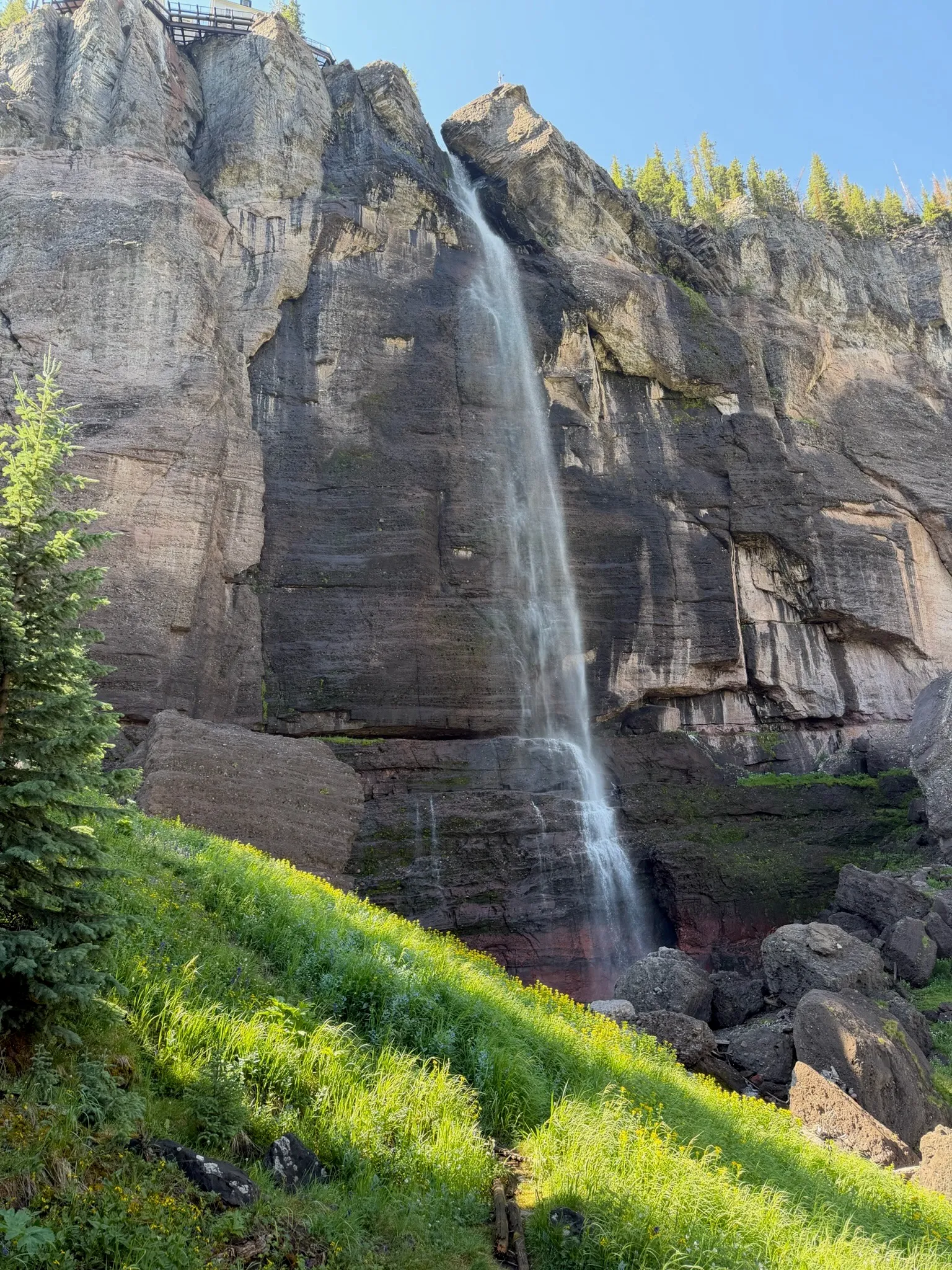 The full drop of the falls off the canyon headwall